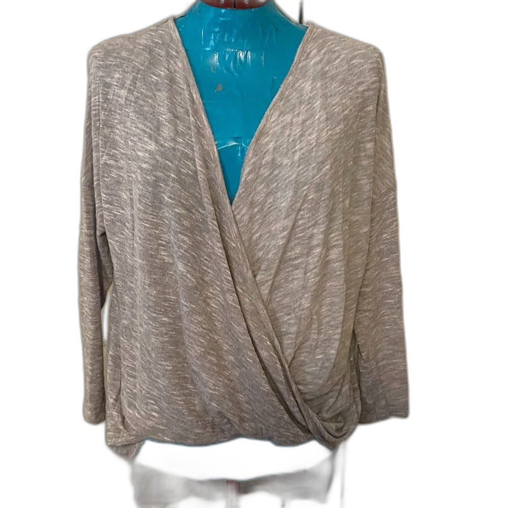 LA Threads High Low Long Sleeve Faux Wrap Around Womens Top Size 1X